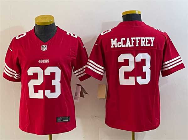 Womens San Francisco 49ers #23 Christian McCaffrey Red 2023 F.U.S.E. Vapor Untouchable Football Stitched Jersey(Run Small)